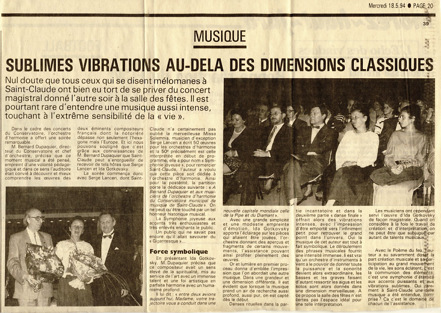 Or et Lumière, Danses Rituelles le samedi 14 Mai 1994 - Saint-Claude